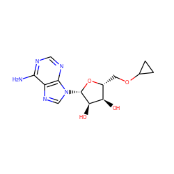 Nc1ncnc2c1ncn2[C@@H]1O[C@H](COC2CC2)[C@@H](O)[C@H]1O ZINC000013863896