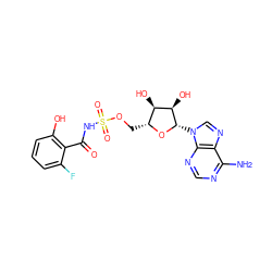 Nc1ncnc2c1ncn2[C@@H]1O[C@H](COS(=O)(=O)NC(=O)c2c(O)cccc2F)[C@@H](O)[C@H]1O ZINC000028865808