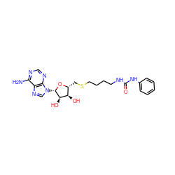 Nc1ncnc2c1ncn2[C@@H]1O[C@H](CSCCCCNC(=O)Nc2ccccc2)[C@@H](O)[C@H]1O ZINC000095556264