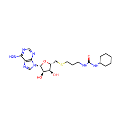 Nc1ncnc2c1ncn2[C@@H]1O[C@H](CSCCCNC(=O)NC2CCCCC2)[C@@H](O)[C@H]1O ZINC000095555142