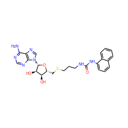 Nc1ncnc2c1ncn2[C@@H]1O[C@H](CSCCCNC(=O)Nc2cccc3ccccc23)[C@@H](O)[C@H]1O ZINC000095555552