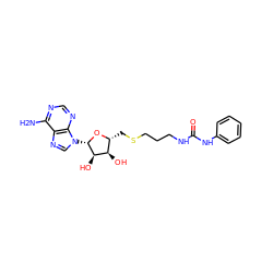 Nc1ncnc2c1ncn2[C@@H]1O[C@H](CSCCCNC(=O)Nc2ccccc2)[C@@H](O)[C@H]1O ZINC000095554462