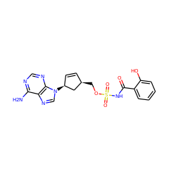 Nc1ncnc2c1ncn2[C@H]1C=C[C@@H](COS(=O)(=O)NC(=O)c2ccccc2O)C1 ZINC000035079665