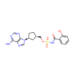 Nc1ncnc2c1ncn2[C@H]1CC[C@@H](COS(=O)(=O)NC(=O)c2ccccc2O)C1 ZINC000035079668