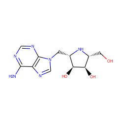 Nc1ncnc2c1ncn2C[C@@H]1N[C@H](CO)[C@@H](O)[C@H]1O ZINC000013546084