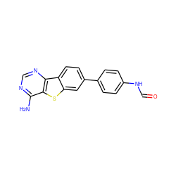 Nc1ncnc2c1sc1cc(-c3ccc(NC=O)cc3)ccc12 ZINC000203681052