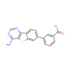 Nc1ncnc2c1sc1cc(-c3cccc(C(=O)O)c3)ccc12 ZINC000203684462