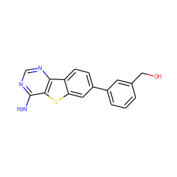 Nc1ncnc2c1sc1cc(-c3cccc(CO)c3)ccc12 ZINC000205457273