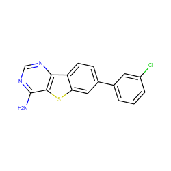 Nc1ncnc2c1sc1cc(-c3cccc(Cl)c3)ccc12 ZINC000205456946