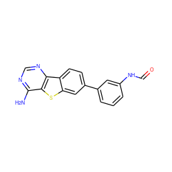 Nc1ncnc2c1sc1cc(-c3cccc(NC=O)c3)ccc12 ZINC000203254225