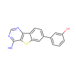 Nc1ncnc2c1sc1cc(-c3cccc(O)c3)ccc12 ZINC000203681078