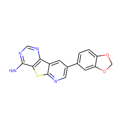 Nc1ncnc2c1sc1ncc(-c3ccc4c(c3)OCO4)cc12 ZINC000299871048