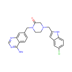 Nc1ncnc2cc(CN3CCN(Cc4cc5cc(Cl)ccc5[nH]4)CC3=O)ccc12 ZINC000013439865