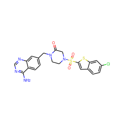 Nc1ncnc2cc(CN3CCN(S(=O)(=O)c4cc5ccc(Cl)cc5s4)CC3=O)ccc12 ZINC000013439833