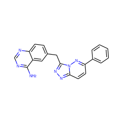 Nc1ncnc2ccc(Cc3nnc4ccc(-c5ccccc5)nn34)cc12 ZINC000139682932