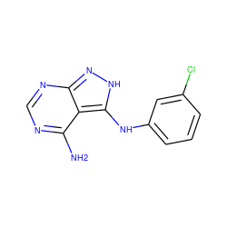 Nc1ncnc2n[nH]c(Nc3cccc(Cl)c3)c12 ZINC000003815293