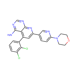 Nc1ncnc2nc(-c3ccc(N4CCOCC4)nc3)cc(-c3cccc(Cl)c3Cl)c12 ZINC000027981570