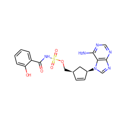 Nc1ncnc2ncn([C@H]3C=C[C@@H](COS(=O)(=O)NC(=O)c4ccccc4O)C3)c12 ZINC000040764364