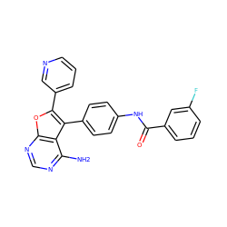 Nc1ncnc2oc(-c3cccnc3)c(-c3ccc(NC(=O)c4cccc(F)c4)cc3)c12 ZINC000029129083