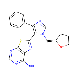 Nc1ncnc2sc(-c3c(-c4ccccc4)ncn3C[C@H]3CCCO3)nc12 ZINC000049031590