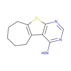 Nc1ncnc2sc3c(c12)CCCCC3 ZINC000004363396