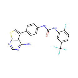 Nc1ncnc2scc(-c3ccc(NC(=O)Nc4cc(C(F)(F)F)ccc4F)cc3)c12 ZINC000003988861