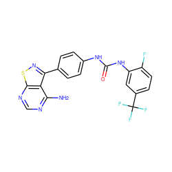 Nc1ncnc2snc(-c3ccc(NC(=O)Nc4cc(C(F)(F)F)ccc4F)cc3)c12 ZINC000036338832