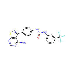 Nc1ncnc2snc(-c3ccc(NC(=O)Nc4cccc(C(F)(F)F)c4)cc3)c12 ZINC000036338825