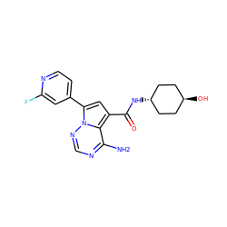 Nc1ncnn2c(-c3ccnc(F)c3)cc(C(=O)N[C@H]3CC[C@H](O)CC3)c12 ZINC000261093793