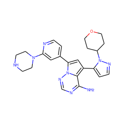 Nc1ncnn2c(-c3ccnc(N4CCNCC4)c3)cc(-c3ccnn3C3CCOCC3)c12 ZINC001772634717