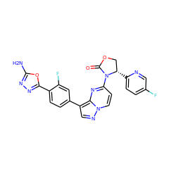 Nc1nnc(-c2ccc(-c3cnn4ccc(N5C(=O)OC[C@@H]5c5ccc(F)cn5)nc34)cc2F)o1 ZINC000116187074