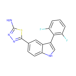 Nc1nnc(-c2ccc3[nH]cc(-c4c(F)cccc4F)c3c2)s1 ZINC000204773261