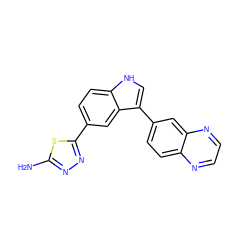 Nc1nnc(-c2ccc3[nH]cc(-c4ccc5nccnc5c4)c3c2)s1 ZINC000204781022