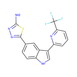 Nc1nnc(-c2ccc3[nH]cc(-c4cccc(C(F)(F)F)n4)c3c2)s1 ZINC000145405729