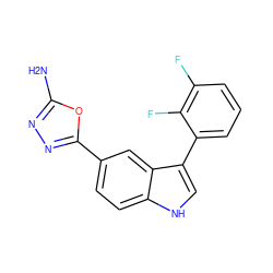 Nc1nnc(-c2ccc3[nH]cc(-c4cccc(F)c4F)c3c2)o1 ZINC000204777731