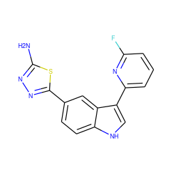 Nc1nnc(-c2ccc3[nH]cc(-c4cccc(F)n4)c3c2)s1 ZINC000204758726