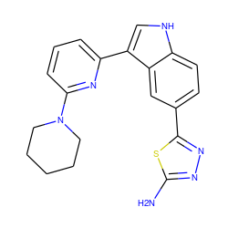 Nc1nnc(-c2ccc3[nH]cc(-c4cccc(N5CCCCC5)n4)c3c2)s1 ZINC000204760351