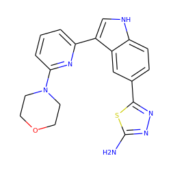 Nc1nnc(-c2ccc3[nH]cc(-c4cccc(N5CCOCC5)n4)c3c2)s1 ZINC000204761566