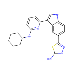 Nc1nnc(-c2ccc3[nH]cc(-c4cccc(NC5CCCCC5)n4)c3c2)s1 ZINC000204774540