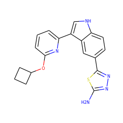 Nc1nnc(-c2ccc3[nH]cc(-c4cccc(OC5CCC5)n4)c3c2)s1 ZINC000204755902