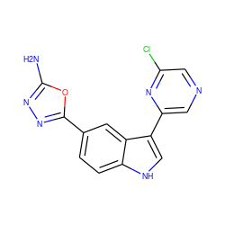 Nc1nnc(-c2ccc3[nH]cc(-c4cncc(Cl)n4)c3c2)o1 ZINC000219135572