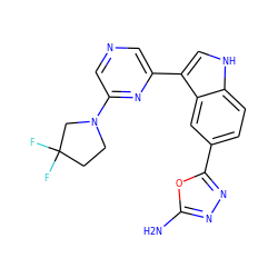 Nc1nnc(-c2ccc3[nH]cc(-c4cncc(N5CCC(F)(F)C5)n4)c3c2)o1 ZINC000203731745