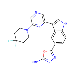 Nc1nnc(-c2ccc3[nH]cc(-c4cncc(N5CCC(F)(F)CC5)n4)c3c2)o1 ZINC000203731705