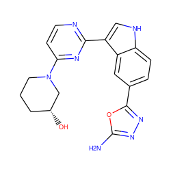 Nc1nnc(-c2ccc3[nH]cc(-c4nccc(N5CCC[C@@H](O)C5)n4)c3c2)o1 ZINC000145437162