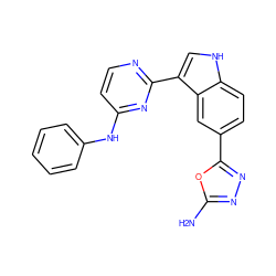 Nc1nnc(-c2ccc3[nH]cc(-c4nccc(Nc5ccccc5)n4)c3c2)o1 ZINC000145415620