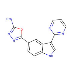 Nc1nnc(-c2ccc3[nH]cc(-c4ncccn4)c3c2)o1 ZINC000145395554