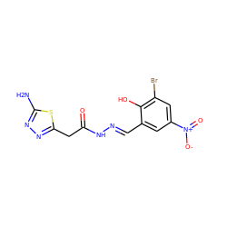 Nc1nnc(CC(=O)N/N=C/c2cc([N+](=O)[O-])cc(Br)c2O)s1 ZINC000036470803