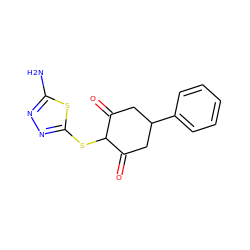 Nc1nnc(SC2C(=O)CC(c3ccccc3)CC2=O)s1 ZINC000299833473