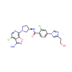 Nc1noc2c(N3CC[C@@H](NC(=O)c4ccc(-n5cnc(CCO)c5)cc4Cl)C3)ncc(Cl)c12 ZINC001772644200