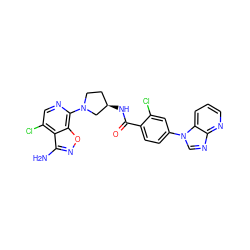 Nc1noc2c(N3CC[C@@H](NC(=O)c4ccc(-n5cnc6ncccc65)cc4Cl)C3)ncc(Cl)c12 ZINC001772590737